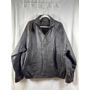 ST JOHNSBAY Mens Dark Brown Genuine Leather Bomber Jacket Lined Size XXL‎
